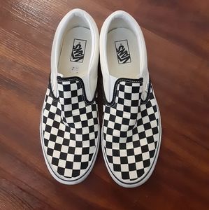 Black and white checkered Van's mens shoes slip on shoes size 12